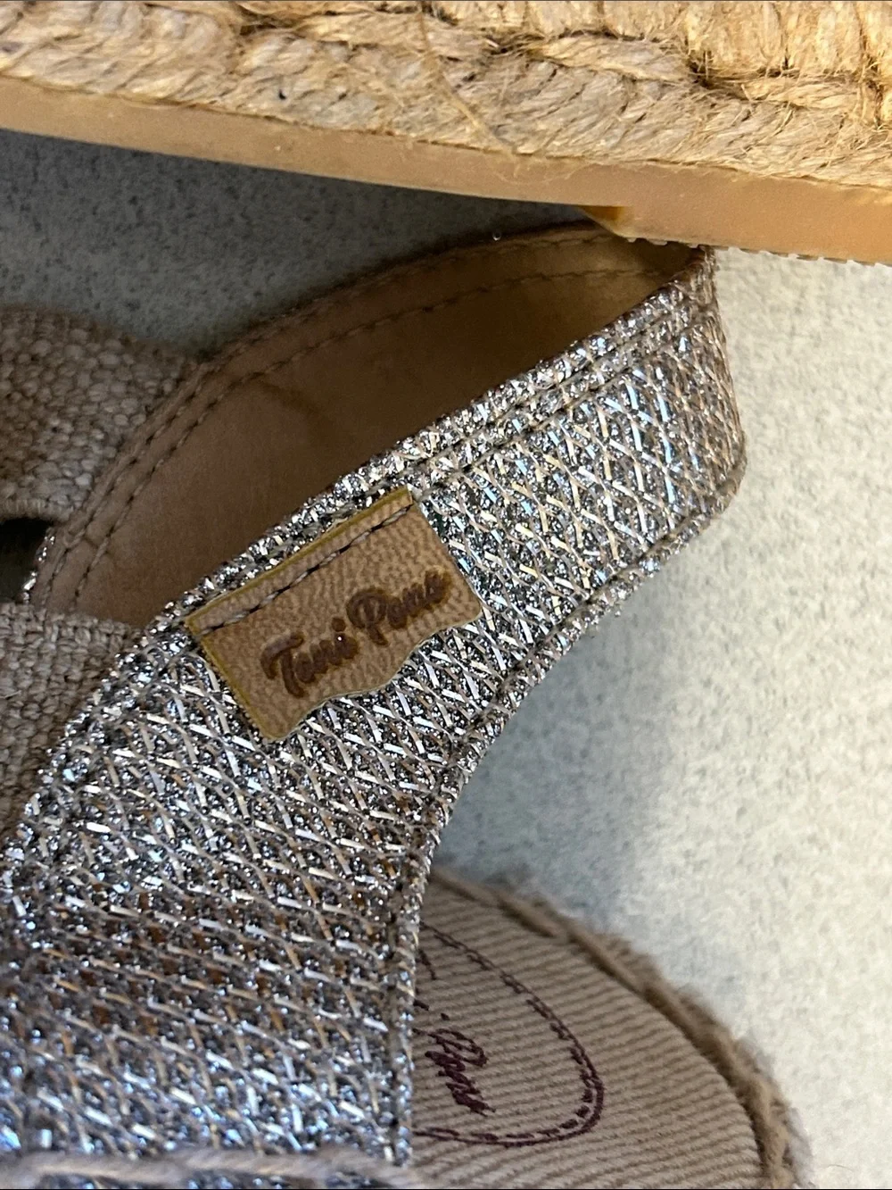 Toni Pons Woven Espadrille Wedge Slingback in Silver and Tan Size 39